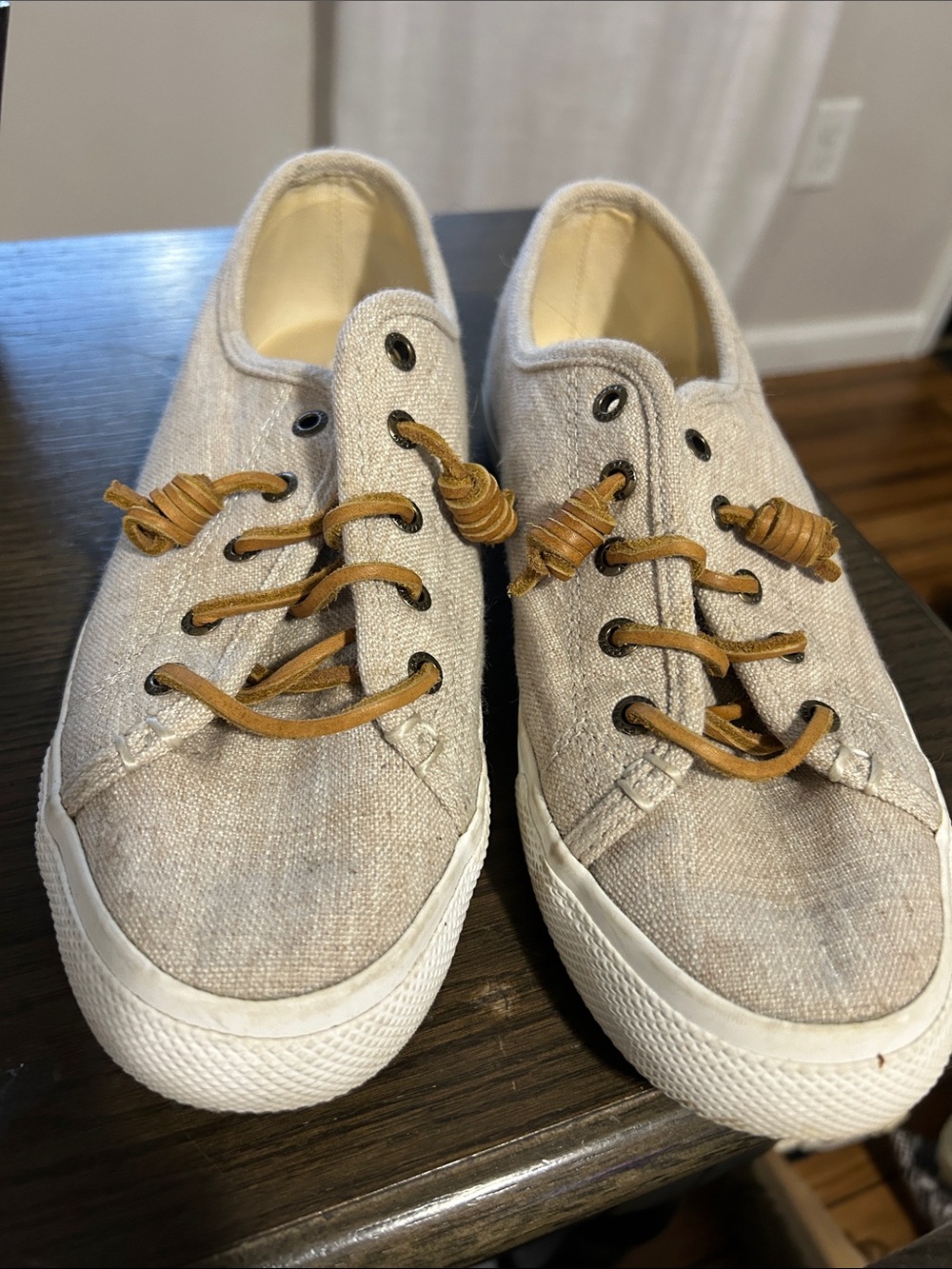 Sperry Light Beige Canvas Slip-On Sneakers with White Sole